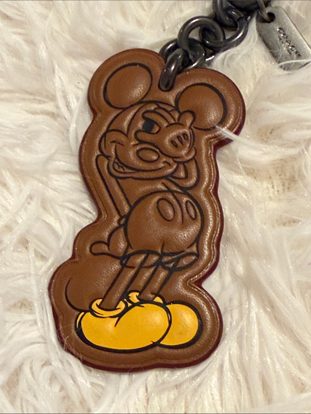 Coach Disney X Shy Mickey Mouse Leather Key Chain Purse Charm Gun Metal Clasp